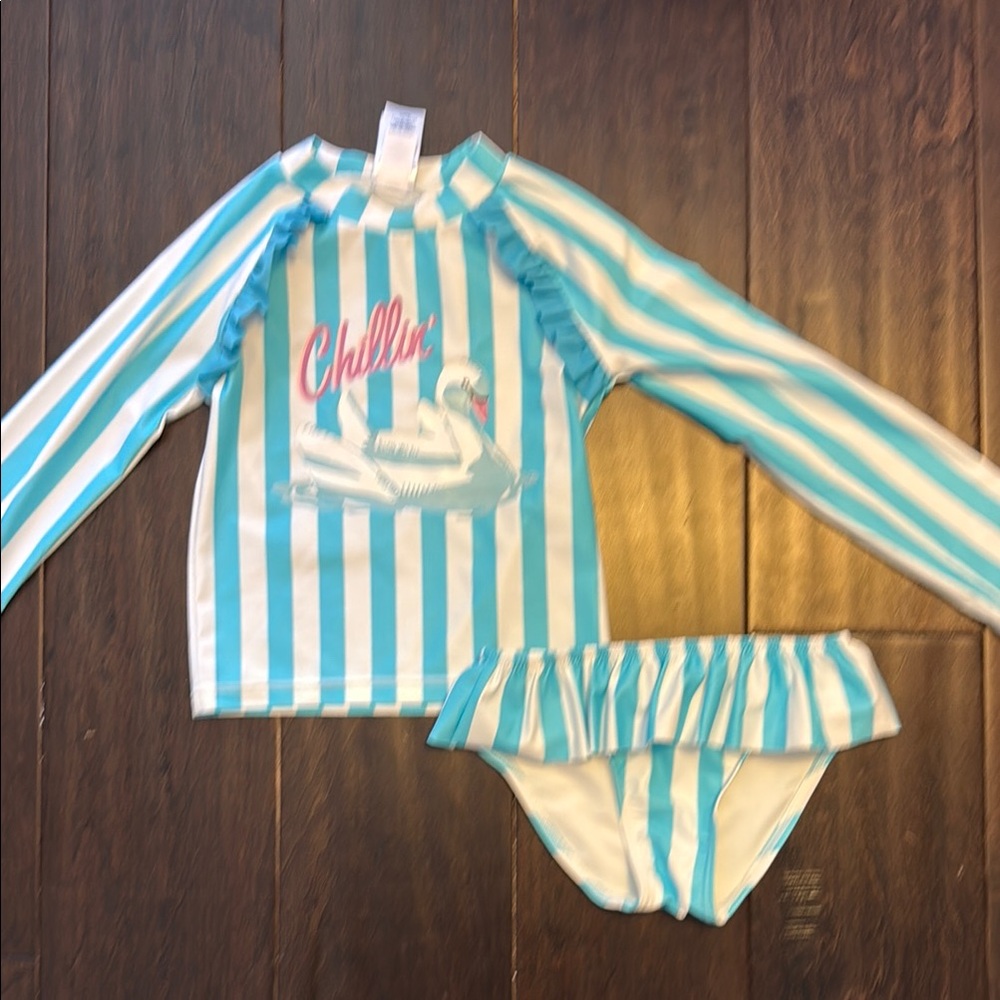 Tucker + Tate Blue and White Ruffle two piece Rashguard Swimsuit! Worn one time!